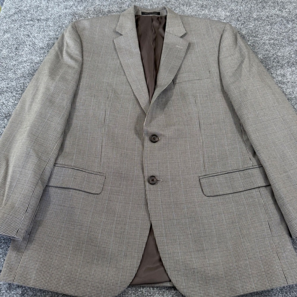 Lauren Ralph Lauren Sport Coat Men 42R Houndstooth Rayon Blend Blazer Grey Brown